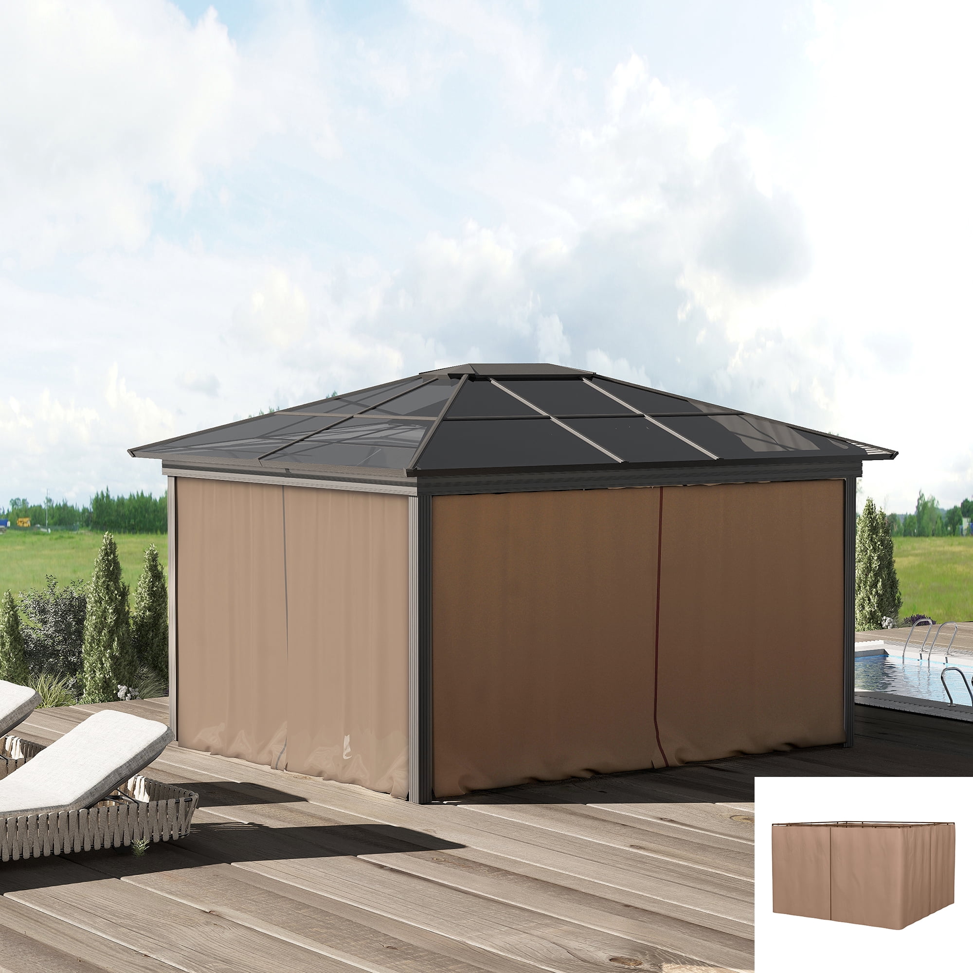 Outsunny 9.84' x 9.84' Gazebo Sidewall Set with Hooks/C-Rings, Brown