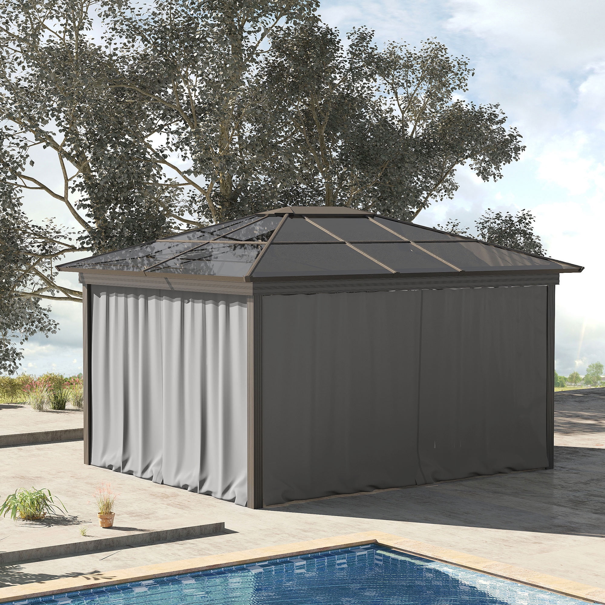 Outsunny 9.84' x 9.84' Gazebo Sidewall Set with Hooks/C-Rings, Gray