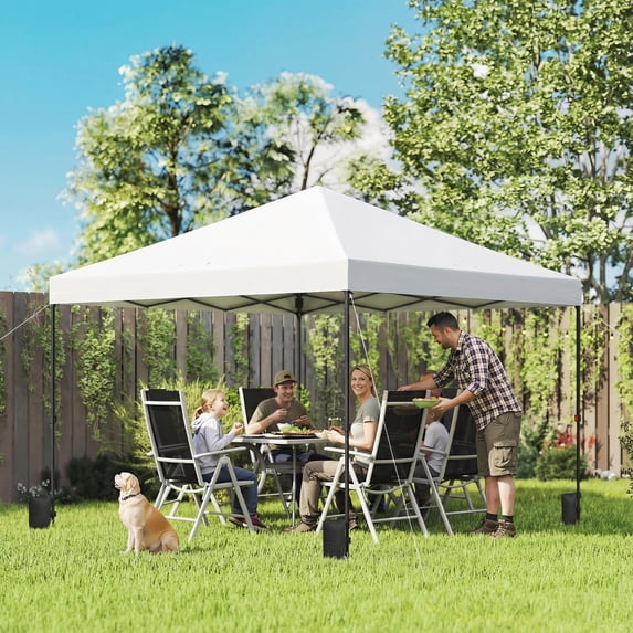 Outsunny 10 x 10 ft Pop Up Canopy Tent with One Push Setup, Easy Setup Outdoor Portable Instant Canopy Shelter w/ Roller Bag, Sandbags, White