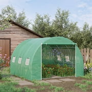 Outsunny 10' x 10' x 6.5' Walk-in Tunnel Hoop Greenhouse, Polyethylene PE Cover, Steel Frame, Roll-Up Zipper Door & Windows for Flowers, Vegetables, Tropical Pl