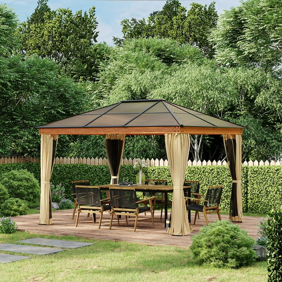 Outsunny 10' x 12' Hardtop Polycarbonate Gazebo Canopy, Khaki