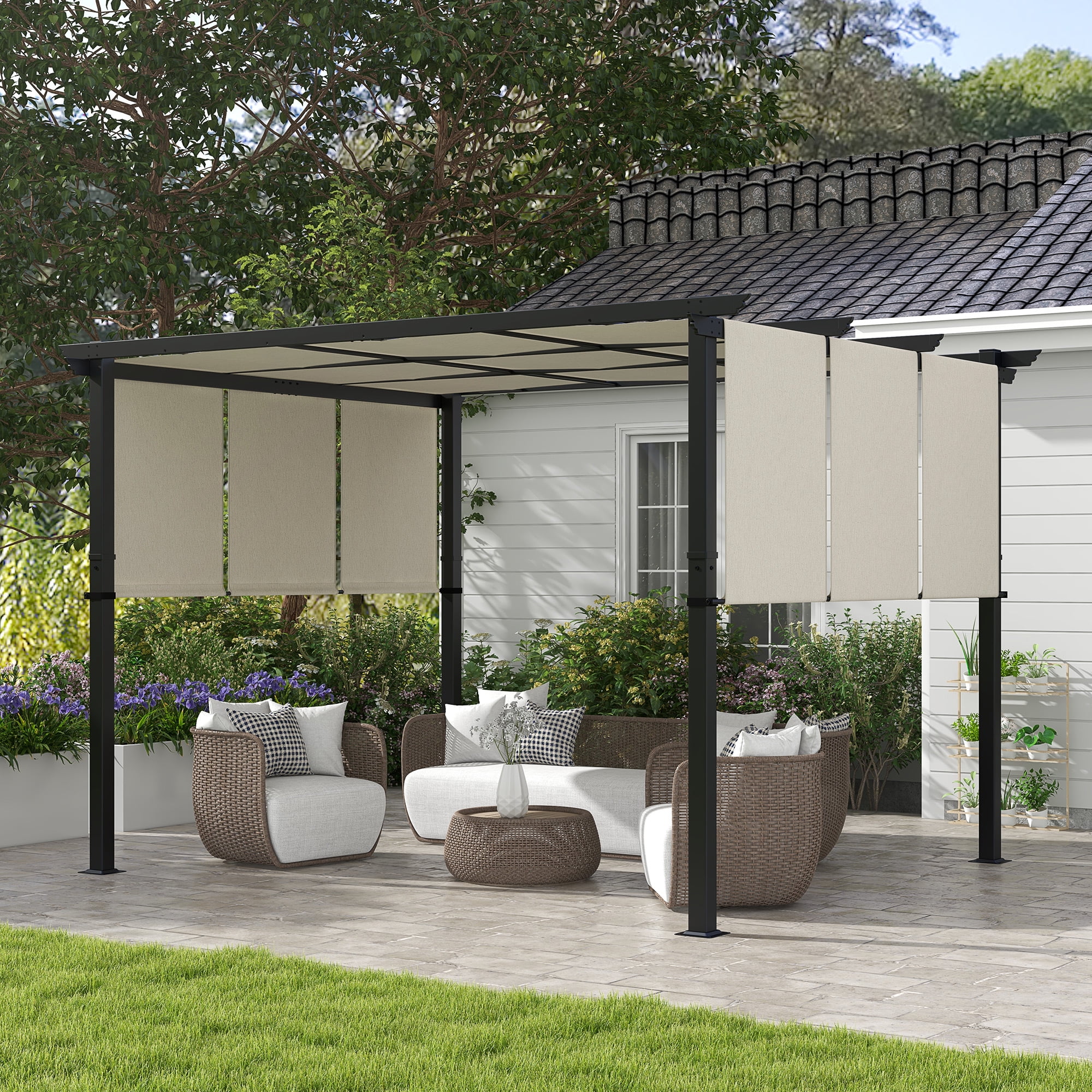 Outsunny Retractable Pergola Canopy: Strong Metal Structure, Versatile ...