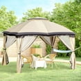 thumbnail image 1 of Outsunny 10' x 12' Outdoor Gazebo, Patio Gazebo Canopy Shelter w/Double Vented Roof, Zippered Mesh Sidewalls, Solid Steel Frame, Beige, 1 of 9