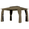 thumbnail image 1 of Outsunny 10' x 12' Outdoor Patio Gazebo, Soft Top Canopy Shelter with Curtains and Mesh Net, Double-Tier UPF30+ Polyester Roof and Steel Frame for Garden, Backyard or Hot Tub, Khaki, 1 of 8