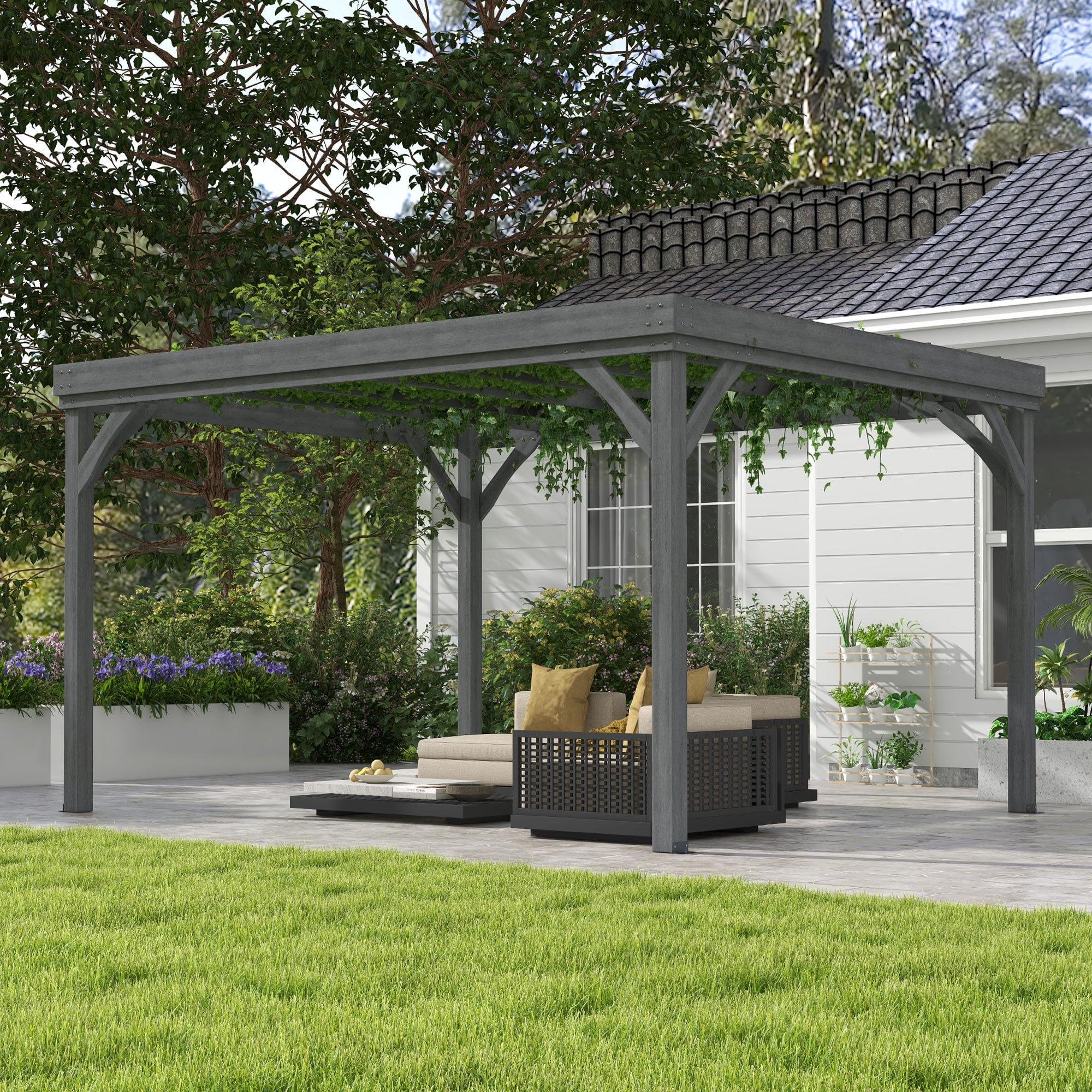 Gray Fir Wood 10' x 12' Outdoor Pergola Gazebo