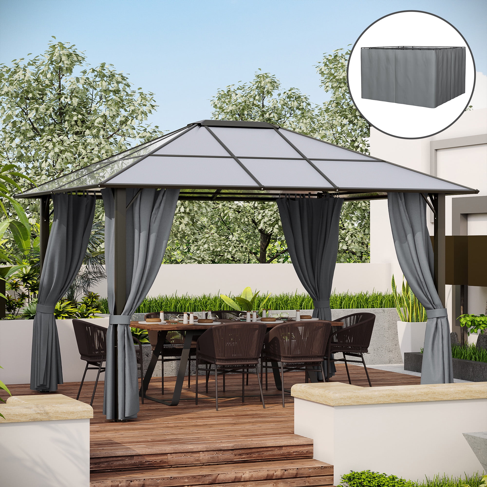 Gray Polyester Universal Gazebo Sidewall Set with Hooks