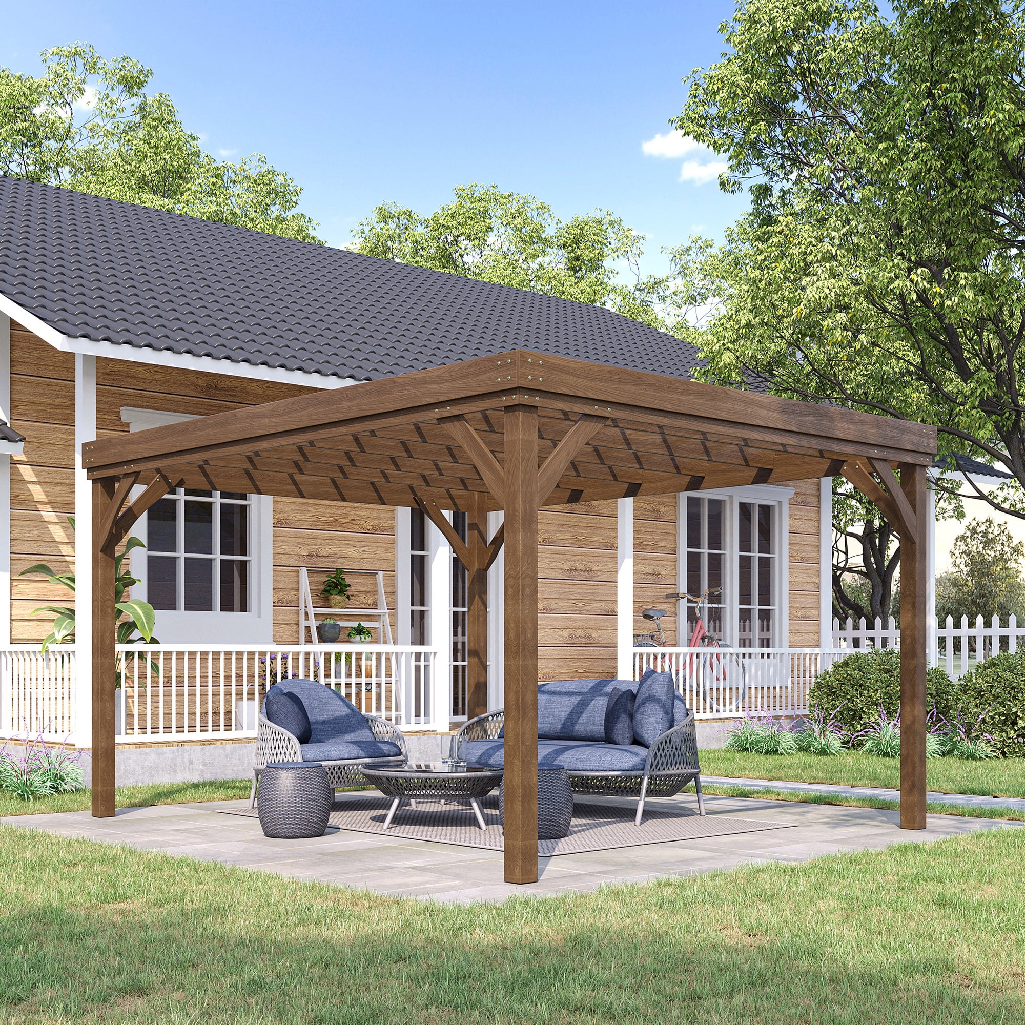 Outsunny 10' x 12' Brown Fir Wood Pergola Gazebo