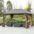 thumbnail image 1 of Outsunny 10' x 13' Hardtop Gazebo Canopy w/ Steel Roof, Sidewalls, Brown, 1 of 11