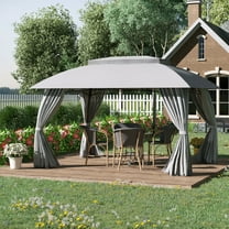 Outsunny 10' x 13' Outdoor Gazebo Patio Gazebo Canopy, Double Vented Roof, Steel Frame, Curtain Sidewalls, Sun Shade Shelter for Garden, Lawn, Backyard, Deck, Gray