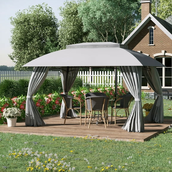 Outsunny 10' x 13' Outdoor Gazebo Patio Gazebo Canopy, Double Vented Roof, Steel Frame, Curtain Sidewalls, Sun Shade Shelter for Garden, Lawn, Backyard, Deck, Gray