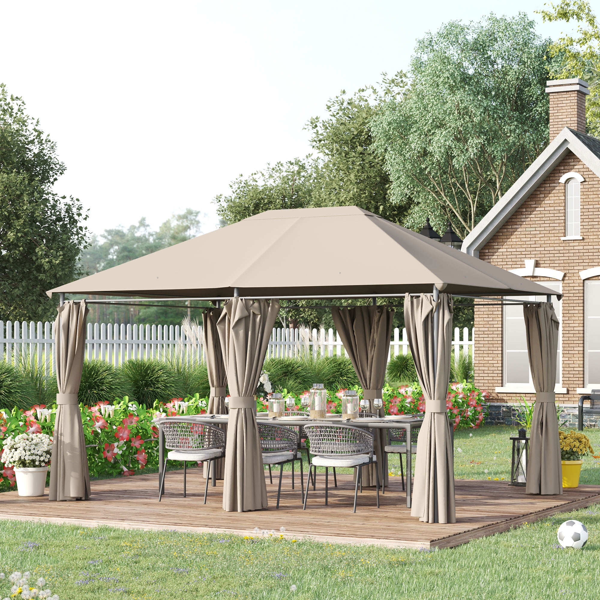 Outsunny 10'x13' Patio Gazebo Canopy With UV Roof, Steel Frame, 6 ...