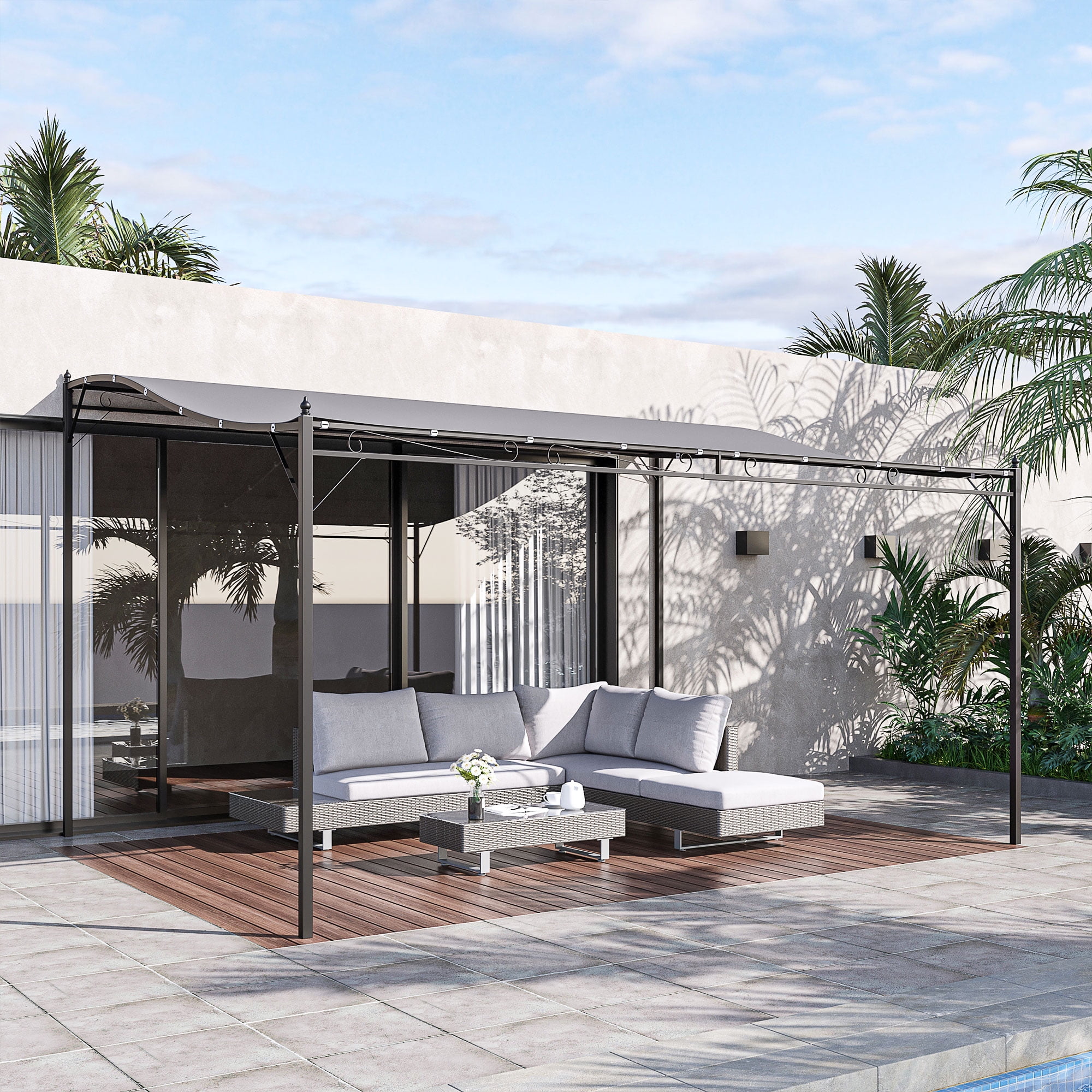 Gray 13' x 10' Steel Outdoor Pergola with Weather-Resistant Canopy