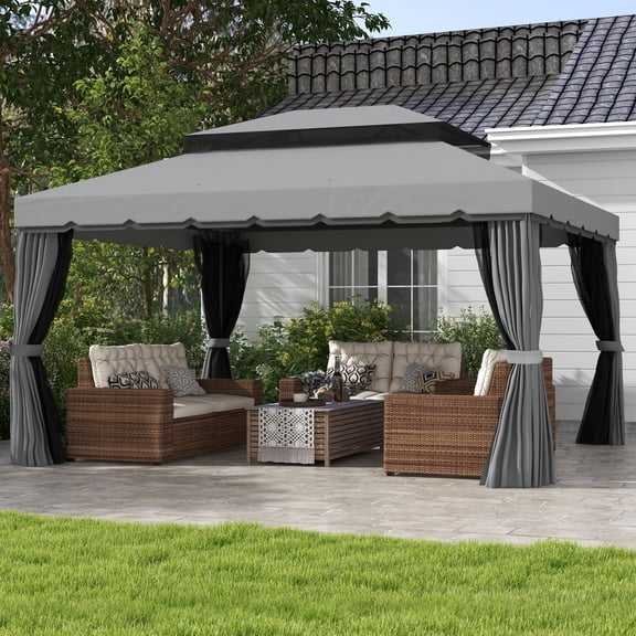 Outsunny 10' x 13' Patio Gazebo with Aluminum Frame for Outdoor, Gray