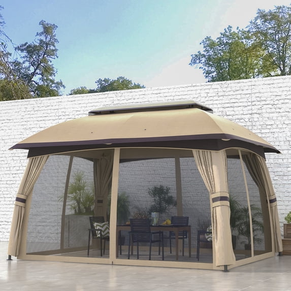 Outsunny 10' x 13' Patio Gazebo with Netting & Curtains, Beige