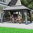 thumbnail image 1 of Outsunny 10' x 13' Patio Gazebo with Netting & Curtains, Dark Gray, 1 of 10
