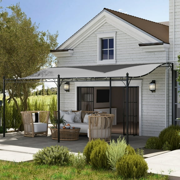 Outsunny 10' x 16' Outdoor Pergola Canopy, Wall-Mounted Metal Patio Canopy with Drainage Holes for Backyard Garden Porch, Dark Gray