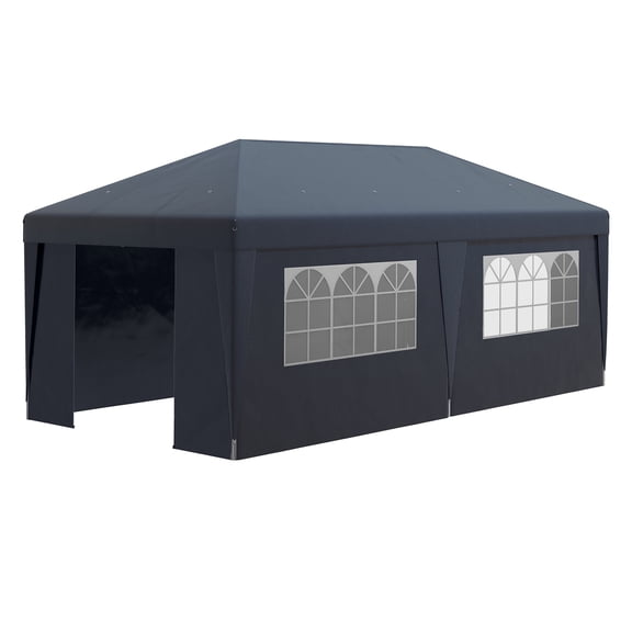 Outsunny 10' x 19.5' Pop Up Canopy Tent with Sidewalls, Height Adjustable Large Party Tent Event Shelter with Leg Weight Bags, Double Doors and Wheeled Carry Bag for Garden, Patio, Dark Blue