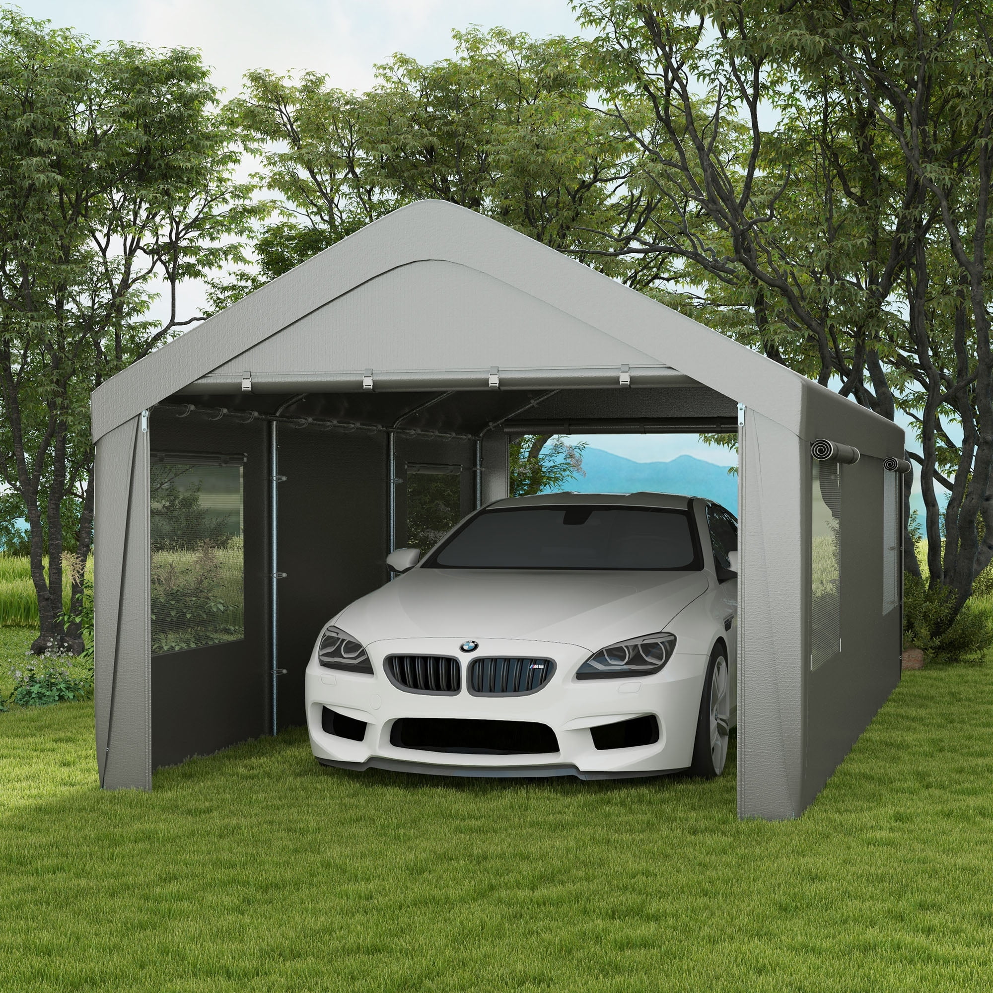 Outsunny 116.93 x 233.46 x 106.30 inches Gray Carport