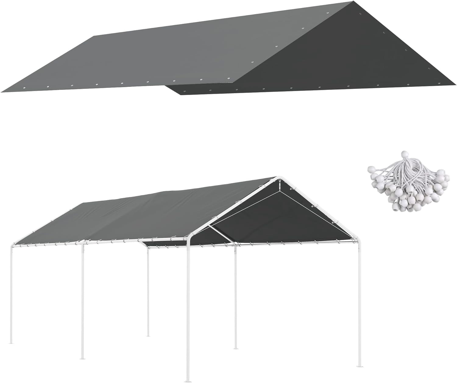 Outsunny 10' x 20' Carport Replacement Top Canopy Cover, UV Resistant and Water Resistant Car Port Portable Garage Tent Cover with Ball Bungee Cords, Dark Gray, Only Cover