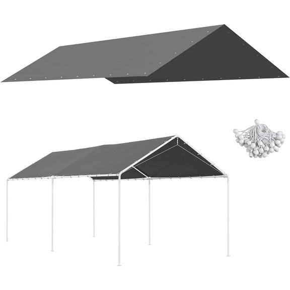 Outsunny 10' x 20' Carport Replacement Top Canopy Cover, UV Resistant and Water Resistant Car Port Portable Garage Tent Cover with Ball Bungee Cords, Dark Gray, Only Cover