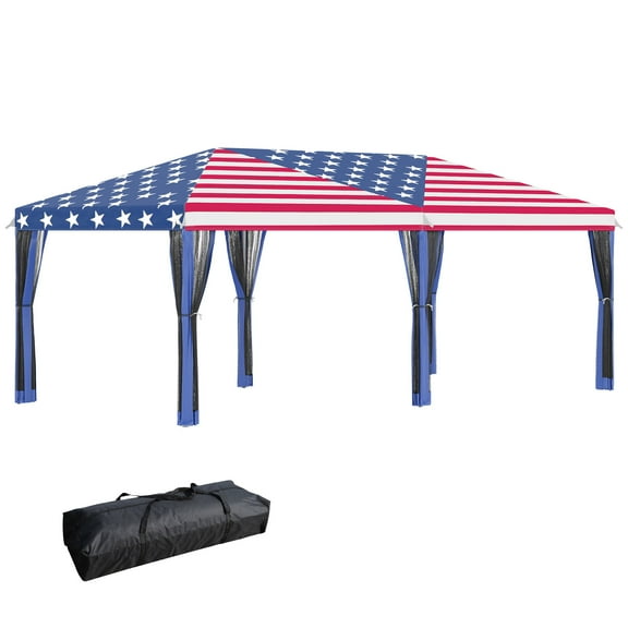 Outsunny 10' x 20' Pop Up Canopy with 6 Sidewall Mesh Nettings, Flag