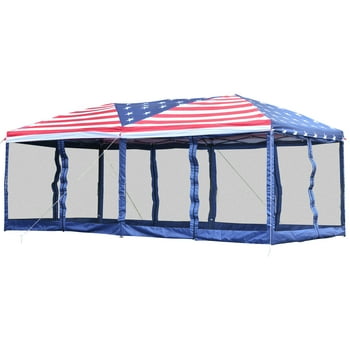 Outsunny 10’ x 20’ Pop Up Party Tent Gazebo Wedding Canopy with Removable Mesh Sidewalls - American Flag Print