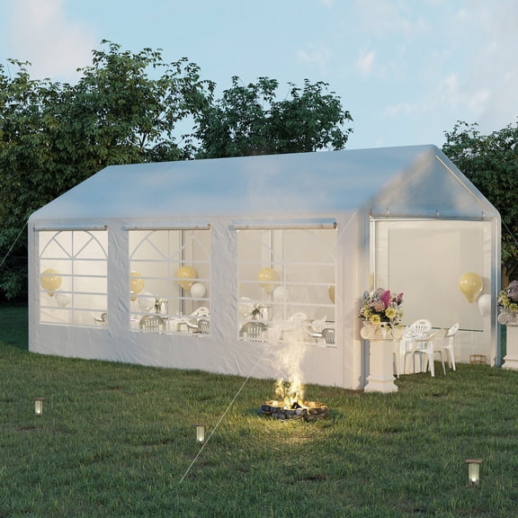 Outsunny 10 x 20 ft Heavy Duty Party Tent Outdoor Gazebo Wedding Tent Event Shelter Carport BBQ with Removable Sidewalls & Windows, Outside Waterproof Canopy for Parties, White