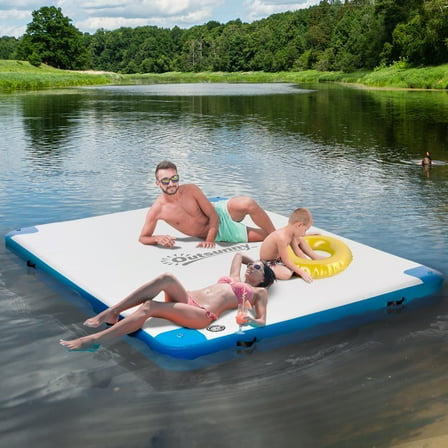 Outsunny 10' x 7' Water Inflatable Floating Dock, Inflatable Platform Island, Large Floating Mat Raft with Air Pump & Backpack, for Pool, Beach, Ocean, White