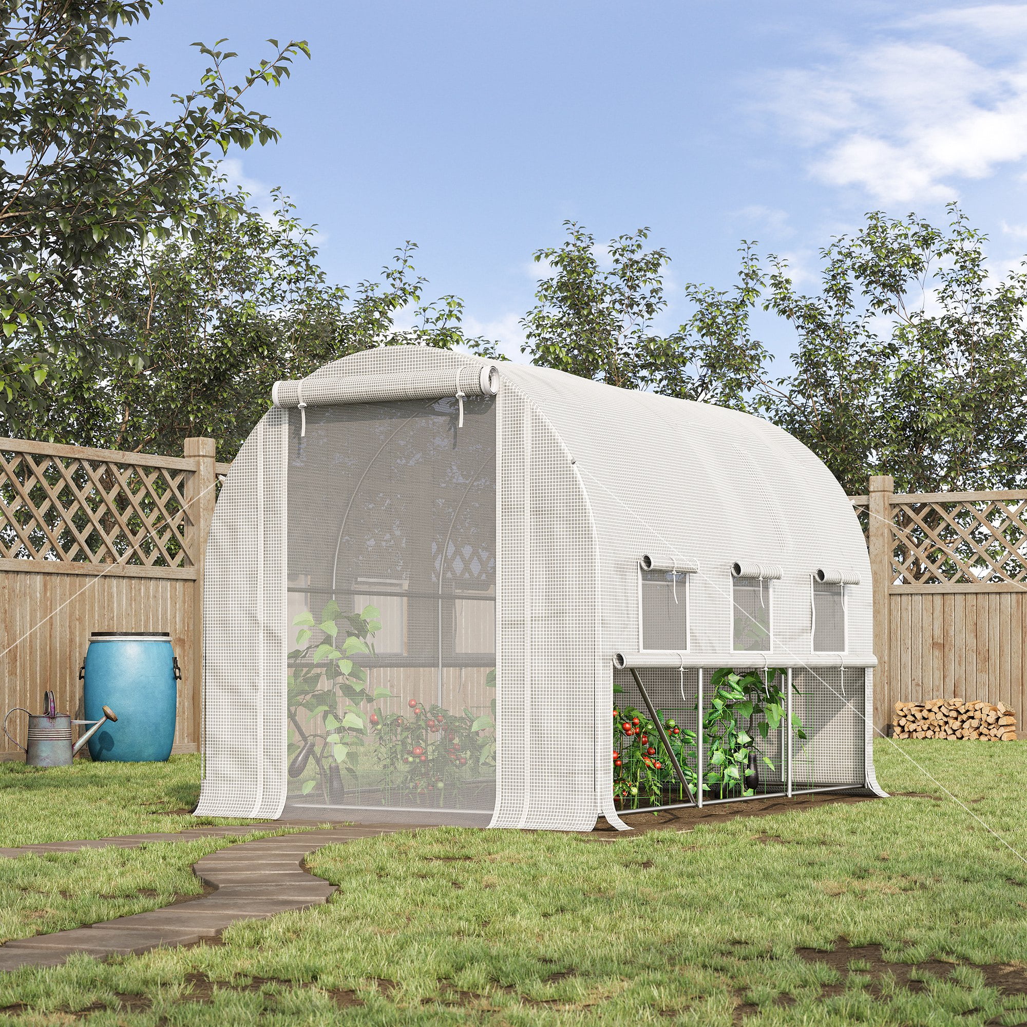 Outsunny Large White Steel Frame Walk-In Tunnel Greenhouse