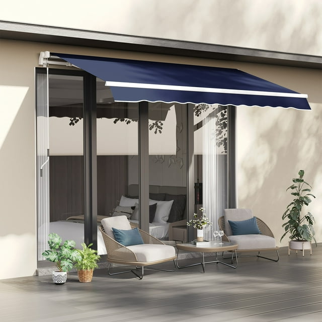 Outsunny 10' x 8' Blue Manually Retractable Patio Awning, UV Resistant