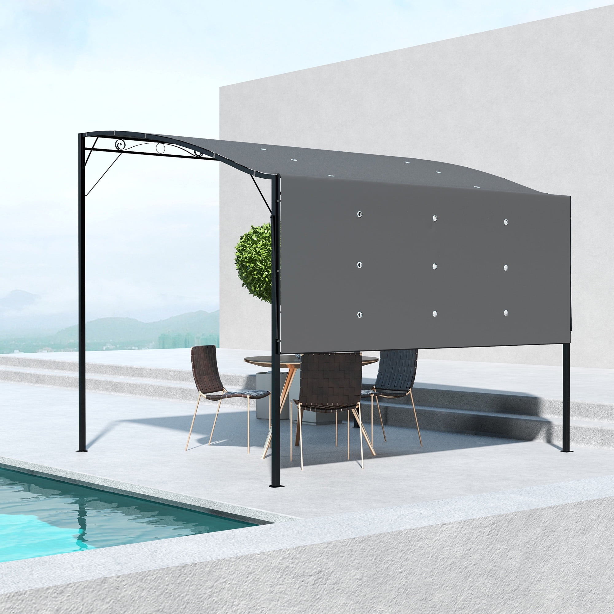 10 ft x 8 ft Dark Gray Steel Patio Gazebo with Extendable Awning