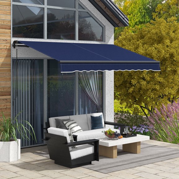 Outsunny 116.25" x 97.25" Blue Manually Retractable Patio Awning, UV Resistant