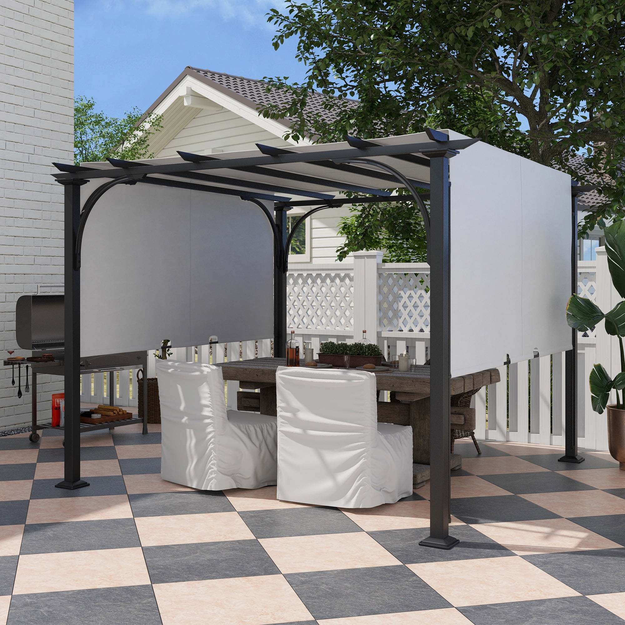 Outsunny 10' x 10' White Steel Frame Patio Pergola