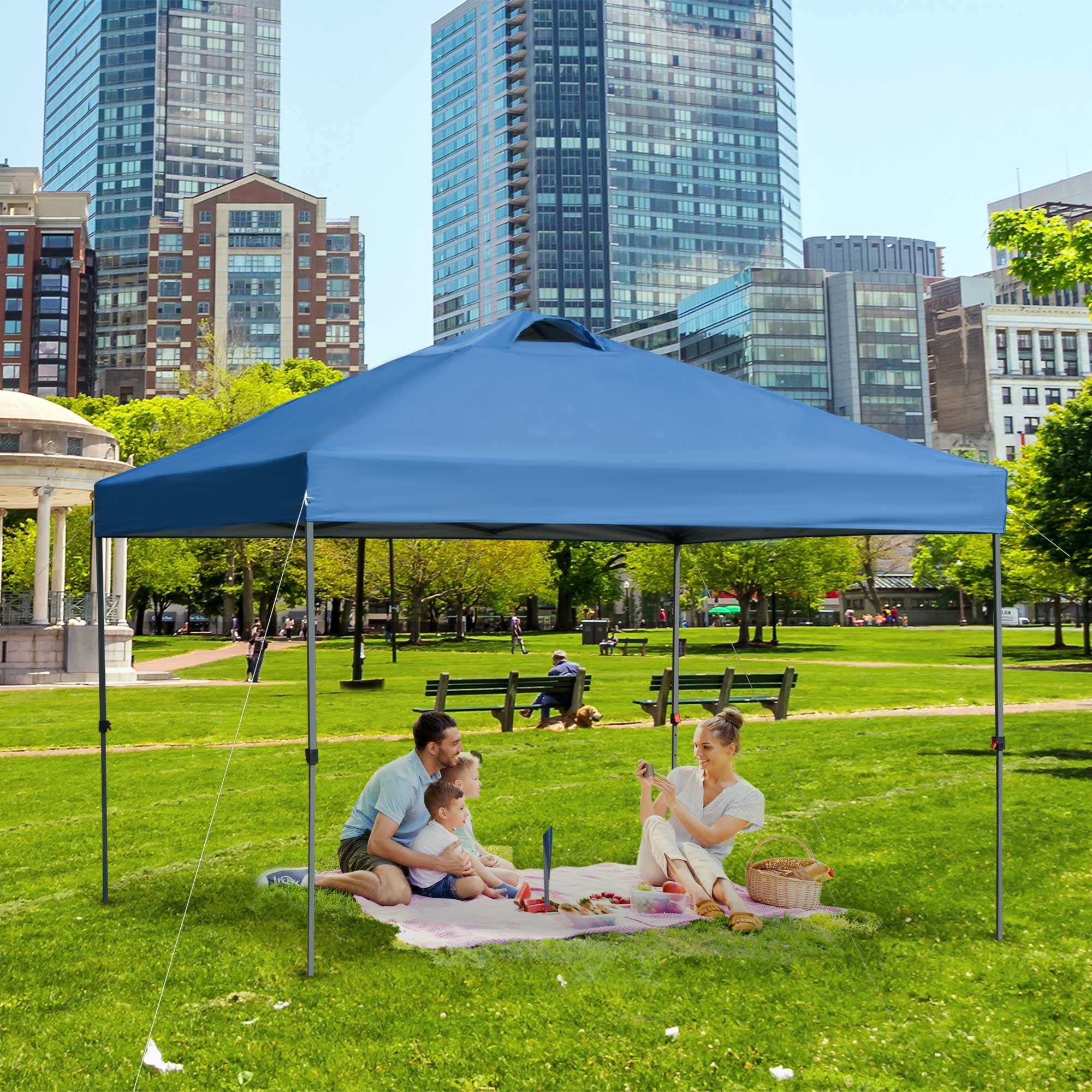 Outsunny 10 x 10 Pop Up Canopy Tent Instant Sun Shelter with 3 Level Adjustable Height Top Vents and Wheeled Carry Bag for Outdoor Garden Patio Blue Walmart