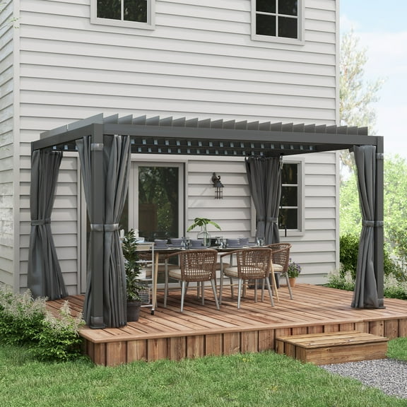 Outsunny 10'x13' Aluminum Pergola with Adjustable Louvered Roof, Gray