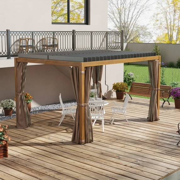 Outsunny 10'x13' Aluminum Pergola with Adjustable Louvered Roof, Natural