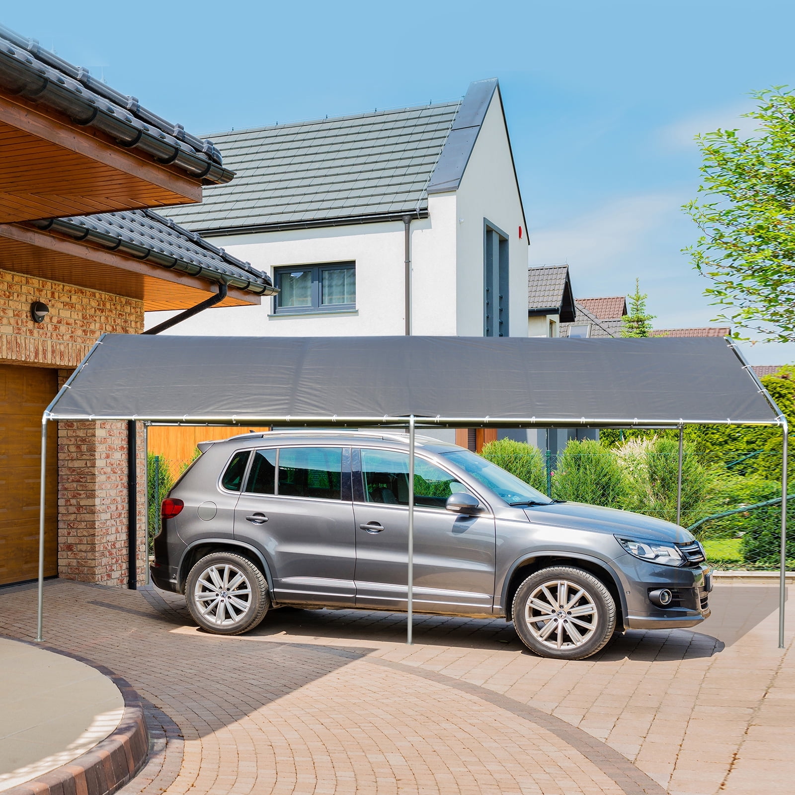 Outsunny 10'x20' Carport Heavy Duty Galvanized Car Canopy with Included Anchor Kit, 3 Reinforced Steel Cables, Grey