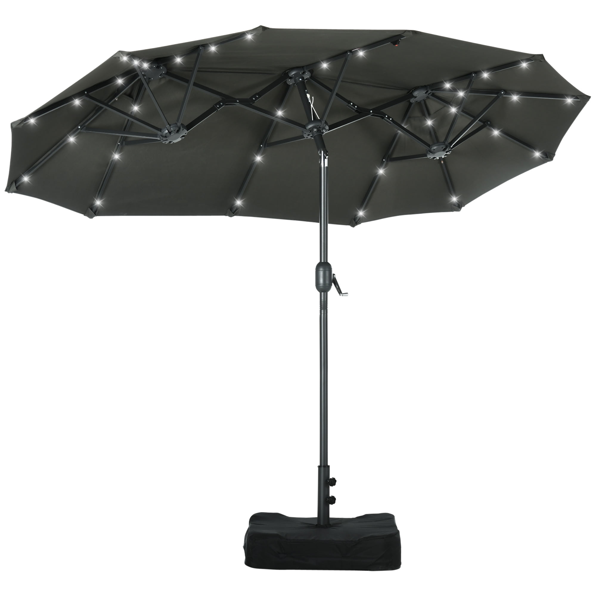 Outsunny Ft Double Sided Patio Umbrella With Solar Lights And Sandbag Base Outdoor Umbrella