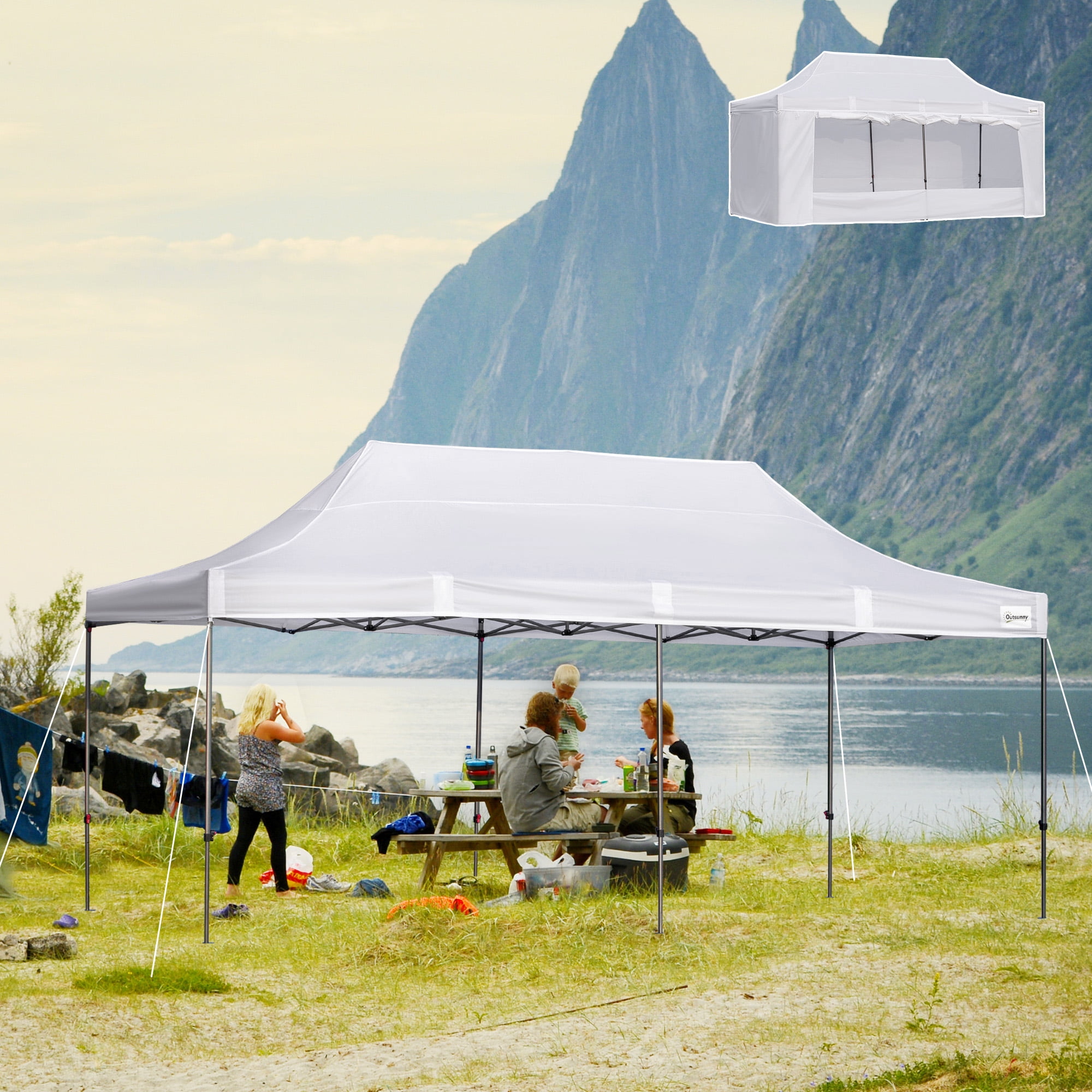 White Adjustable Height Pop-Up Canopy Tent with Sidewalls