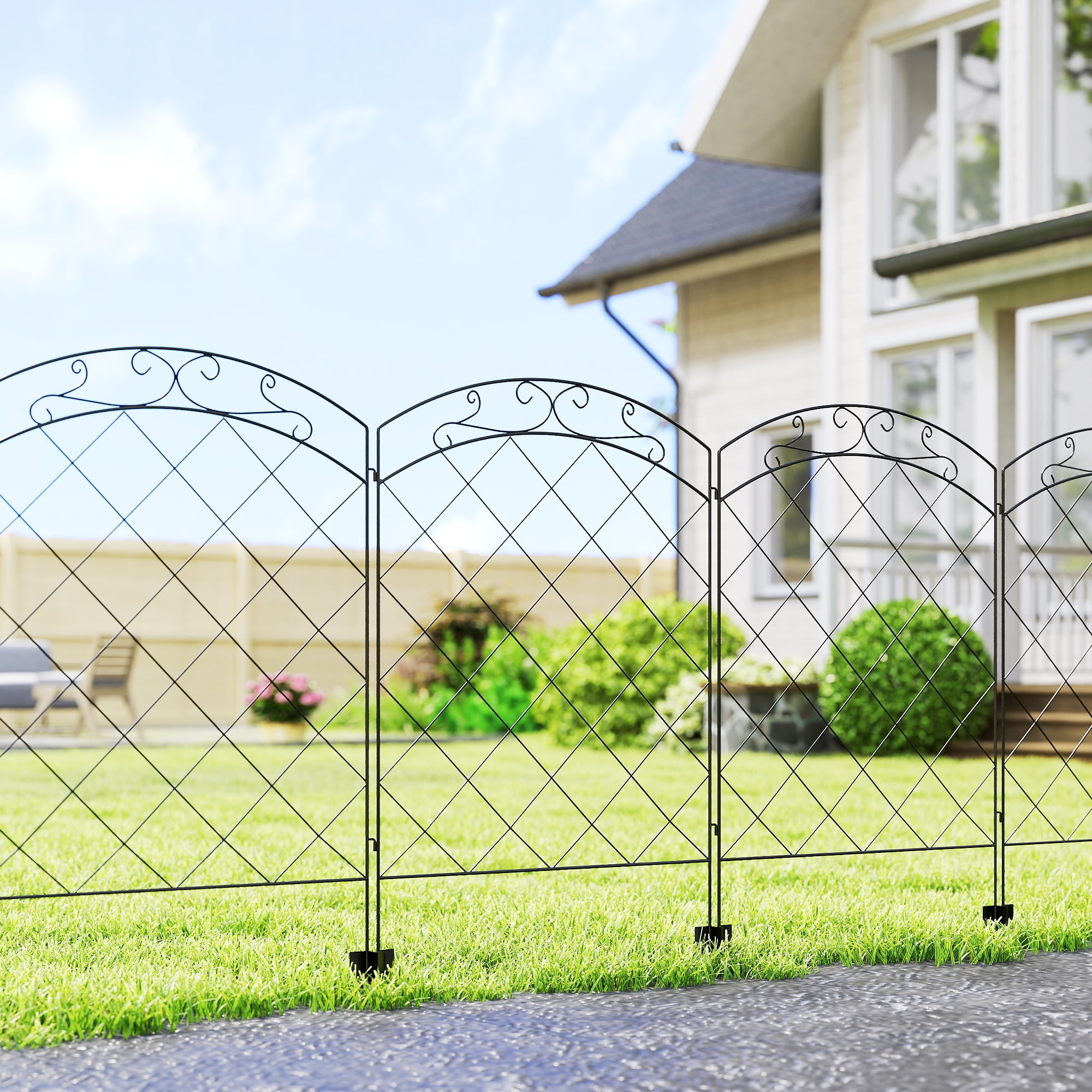 Outsunny Garden Fence, 4 Pack Metal Fence Panels, 11.4' Decorative Yard Border Edging, Landscape, 43" H, Flourishes