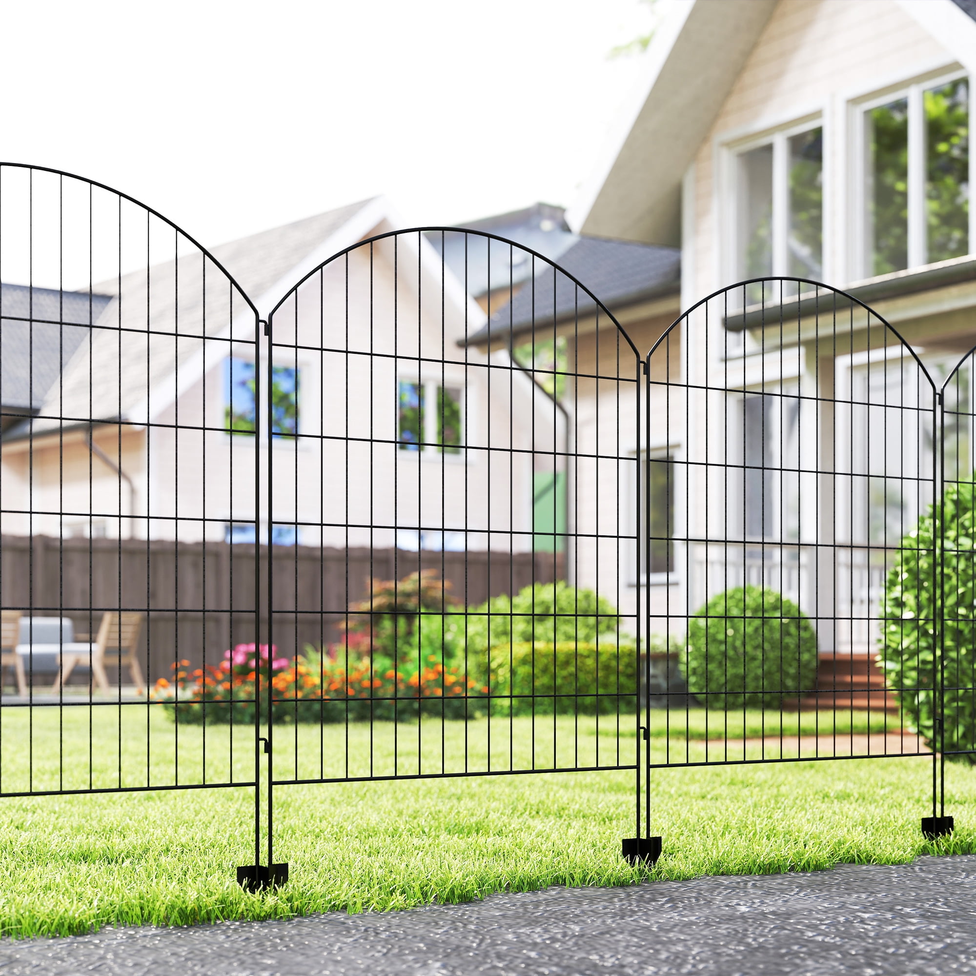 Outsunny Garden Fence, 4 Pack Metal Fence Panels, 11.4' Decorative Yard Border Edging, Landscape, 43" H, Grids