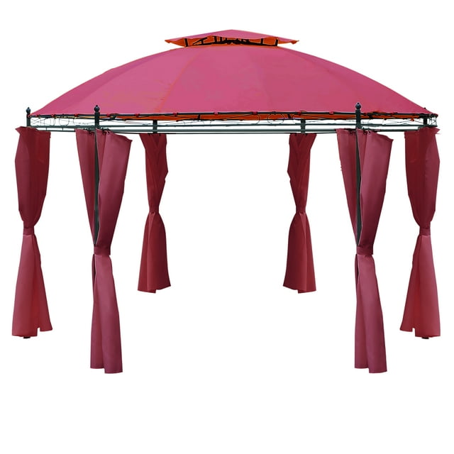 OutsunnyÂ 11.5' Patio Gazebo, Outdoor Gazebo Canopy Shelter with Curtains, Romantic Round Double Roof, Solid Steel Frame for Garden, Lawn, Backyard and Deck, Wine Red