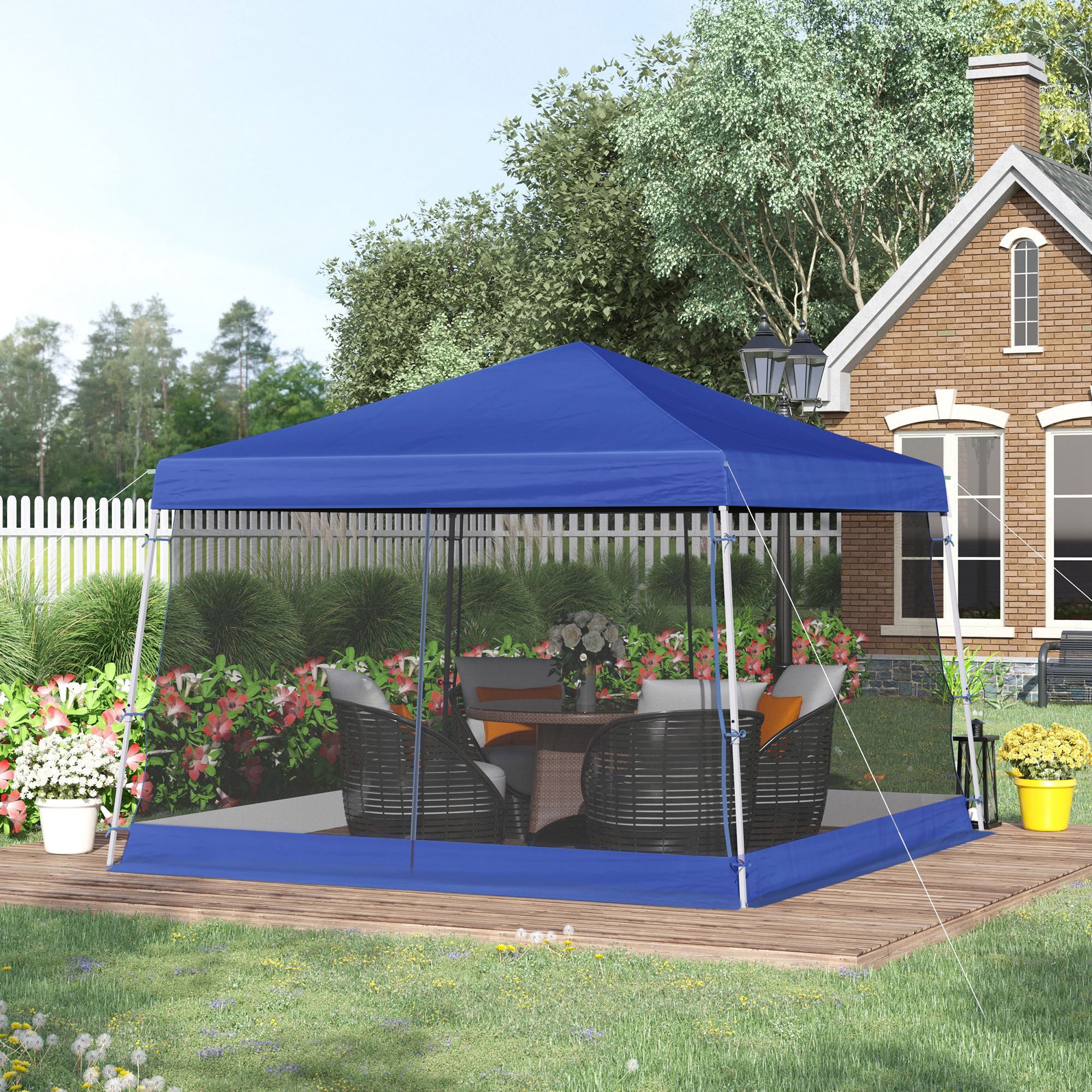 Outsunny Slant Leg Pop Up Canopy Tent with Netting, Carry Outsunny Slant Leg Pop Up Canopy Tent with Netting, Carry