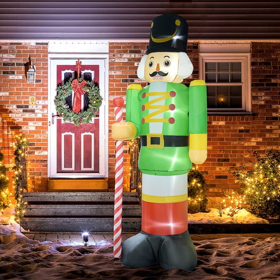 Outsunny 11.8' Christmas Inflatables Green Walnut Soldier with White LED Lights for Lawn Garden Party
