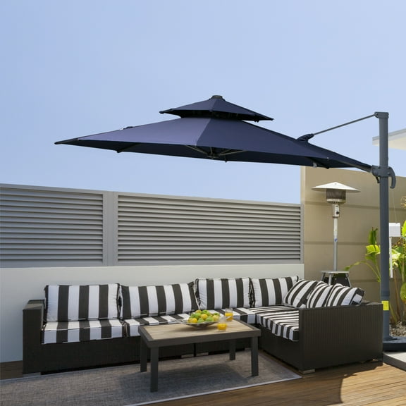 Outsunny 11' Offset Patio Umbrella with Cross-Base, Rotate, Tilt, Dark Blue