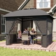 thumbnail image 1 of Outsunny 11' x 11' Outdoor Patio Gazebo with Curtains, Church Windows, Galvanized Steel Frame for Lawn, Backyard and Deck, Dark Gray, 1 of 9