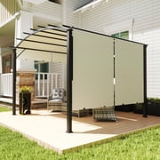 Outsunny 11 x 11 Outdoor Retractable Pergola Canopy, Sun Shade Canopy Patio Metal Shelter for Garden Porch Beach, Beige