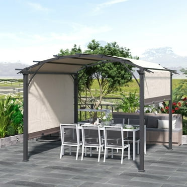Outsunny 11' x 11' Outdoor Retractable Pergola Canopy, Sun Shade Canopy Patio Metal Shelter for Garden Porch Beach, Beige