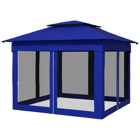 Outsunny 11 x 11 Pop-Up Canopy Gazebo Outdoor Patio Event Tent with Zipper Netting,Carry Bag, UV Protection for Backyard & Garden, Blue