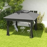 Outsunny 11' x 11' Pop Up Gazebo Outdoor Canopy Shelter with 2-Tier Soft Top, and Removable Zipper Netting, Event Tent with Large Shade, Dark Gray